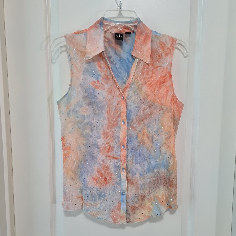Jennifer Lloyd Sparkle Multi Color Button Down Sleeveless Top, M
